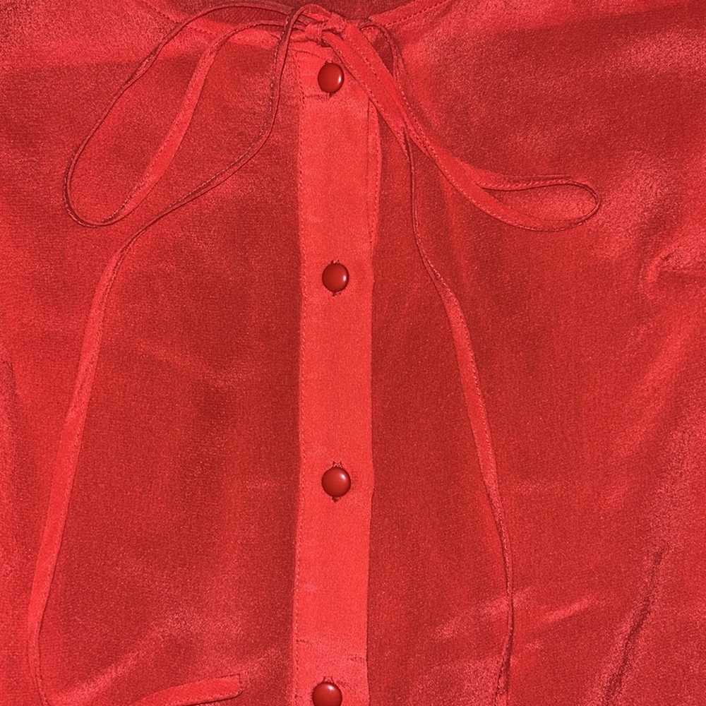 MaxMara Weekend 100% Silk Button Up Coral Blouse with Bow Detail Size Small - Picture 4 of 6
